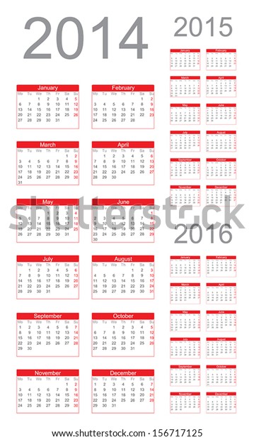 Simple Calendar Year 14 15 16 Stock Vector Royalty Free