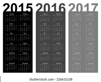 Simple Calendar year 2015, 2016, 2017, vector