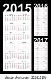 Simple Calendar year 2015, 2016, 2017, vector