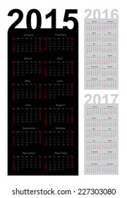 Simple Calendar year 2015, 2016, 2017, vector