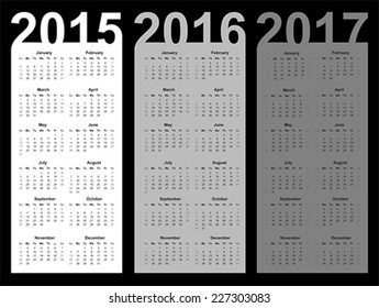 Simple Calendar year 2015, 2016, 2017, vector