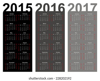 Simple Calendar year 2015, 2016, 2017, vector