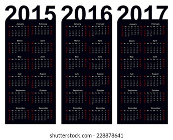 Simple Calendar year 2015, 2016, 2017, vector