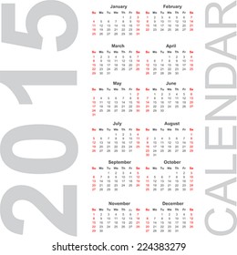 Simple Calendar year 2015,  vector