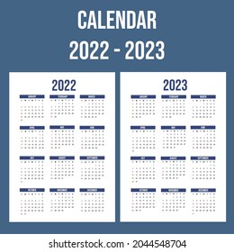 Simple calendars for year 2022 and 2023. with week start on sunday
