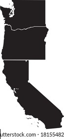 Simple California, Oregon and Washington of the west coast vectors 