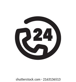 Simple call center icon, 24 hours service, Vector outline icon on white background.