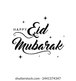 Einfache Kalligraphie von Happy Eid Mubarak 1445 H mit schwarzer Farbe