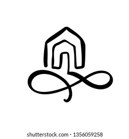 Simple Calligraphy House Real Vector Icon. Estate Architecture Construction for design. Art home vintage hand drawn Logo element