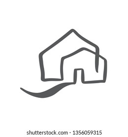 Simple Calligraphy House Real Vector Icon. Estate Architecture Construction for design. Art home vintage hand drawn Logo element