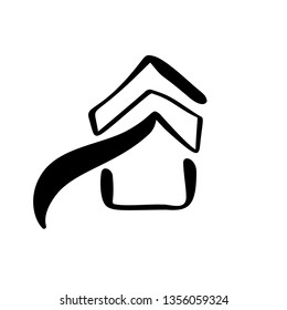 Simple Calligraphy House Real Vector Icon. Estate Architecture Construction for design. Art home vintage hand drawn Logo element