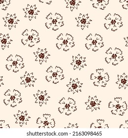 Simple calm floral vector seamless pattern. Outline of flowers on a light pink-beige background. For fabric prints, textiles, clothes. Spring-summer collection.