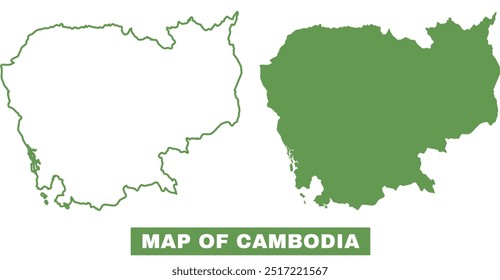 Conjunto de Ilustración vectorial de mapa plano de contorno simple de Camboya