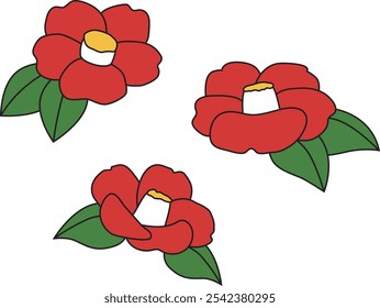Simple camellia illustration. Flowers often used as materials for Japanese New Year's cards.