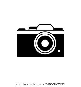 Simple camera icon black and white color silhouette flat style isolated by white color