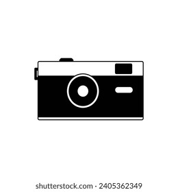 Icono de cámara simple silueta de color blanco y negro estilo plano aislado por color blanco