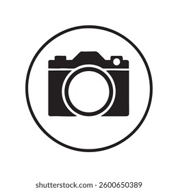 Simple camera icon, encircled.  Photography symbol