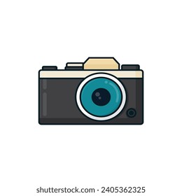 Simple camera icon full color cute cartoon design style isolated by white color