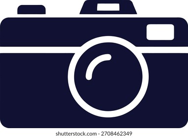 Ilustração de ícone de câmera simples em cor azul-marinho para temas de fotografia