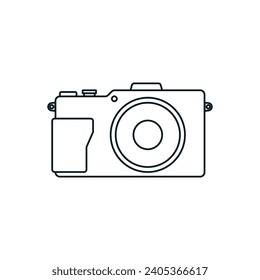 Simple camera icon line art black color flat style isolated by white color