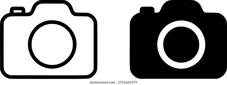 Simple camera icon in outline and silhouette versions