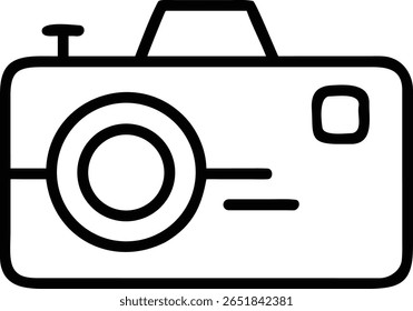 Um ícone de câmera simples para fotografia, imagens digitais e captura de memórias com um estilo de design moderno.