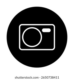 A simple camera icon presented in a clean black and white design within a circle backdrop it can be used for website