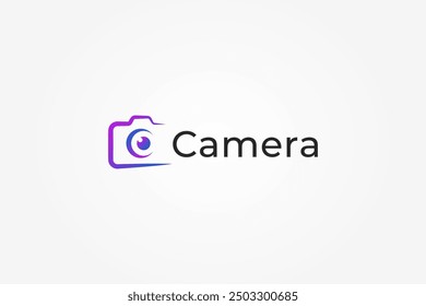 Simple Camera Logo Image. Colorful Camera Symbol Line Style With Eyeball Inside Isolated On White Background. Flat Vector Logo Design Template Element Usable For Photography And Technology Logos.