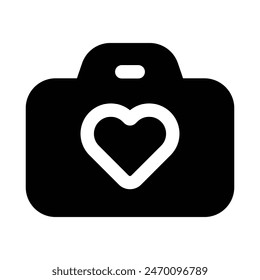Simple Camera Love glyph icon. The icon can be used for websites, print templates, presentation templates, illustrations, etc