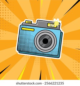 Simple camera pop art comic icon illustration