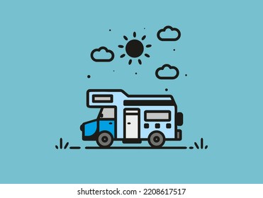 Simple camper van camping illustration design