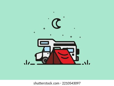 Simple camper van camping illustration design