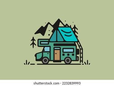 Simple camper van camping illustration design