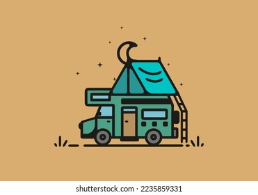 Simple camper van camping illustration design