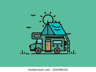 Simple camper van camping illustration design