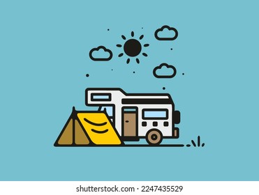 Simple camper van camping illustration design