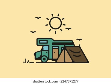 Simple camper van camping illustration design