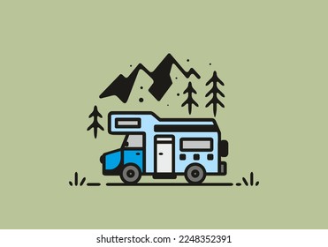 Simple camper van camping illustration design