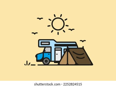 Simple camper van camping illustration design