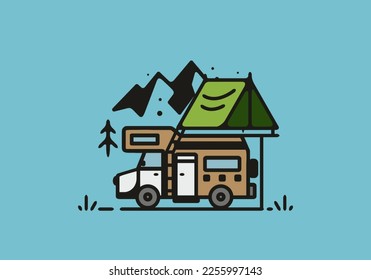 Simple camper van camping illustration design