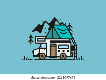 Simple camper van camping illustration design