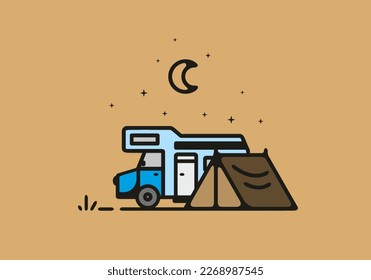 Simple camper van camping illustration design