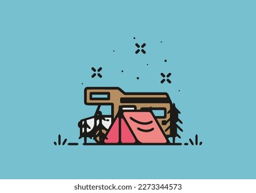 Simple camper van camping illustration design