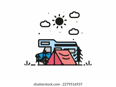 Simple camper van camping illustration design