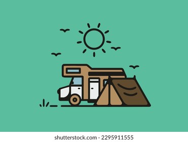 Diseño de ilustración de la camioneta de camping simple