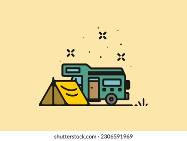 Simple camper van camping illustration design
