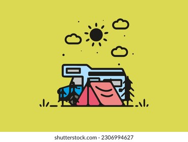 Simple camper van camping illustration design