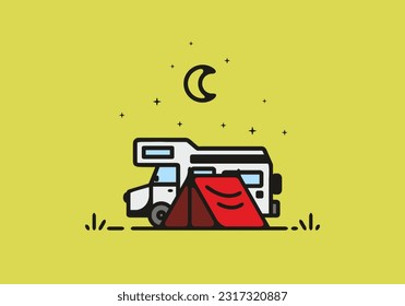 Simple camper van camping illustration design