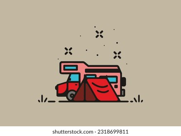 Simple camper van camping illustration design