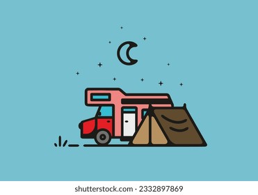 Simple camper van camping illustration design